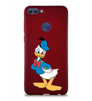 Huawei P Smart Soft Premier Kapak Donald Duck-D Tasarımlı Silikon Kılıf - Mürdüm (Şeffaf)