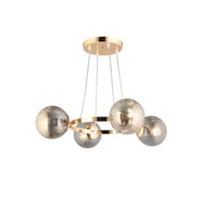Gold 4 Lü Halka Füme Glop Camlı Modern Avize