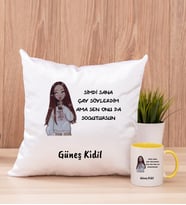 Kişiye Özel Sen Onu da Soğutursun Esprili Kare Yastık ve Sarı Kupa