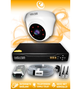 ELITCAM 1 Kameralı Dome 1 İç Kamera Set HDD'siz Full HD Gece Görüşlü Güvenlik Kamerası Sistemi