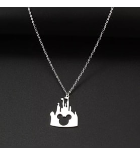 Gümüş  Mickey Mouse Detaylı Şato Kolye