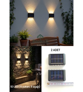 Solar Güneş Enerjili 10 LED li Aplik Duvar Aydınlatma Çift Yönlü Gün Işığı Bahçe Dekorasyon