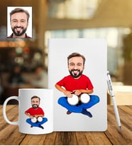 Kişiye Özel Darbuka Tasarımlı Karikatür Defter Kalem Kupa Set 108
