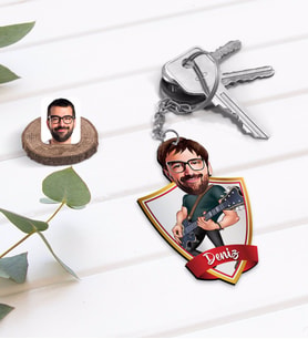 BK Gift Kişiye Özel İsimli Erkek Gitarist Karikatürlü Ahşap Anahtarlık-1
