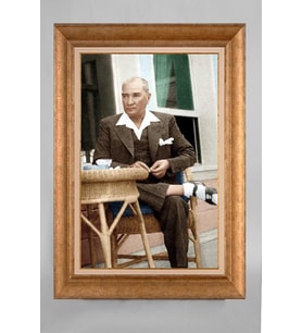 EV İŞYERİ OFİS İÇİN ALTIN ÇERÇEVELİ PASPARTULU ATATÜRK TABLO S563