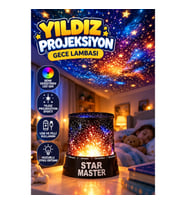 Yıldız Desenli LED Projeksiyon Gece Lambası – Renk Değiştiren USB ve Pilli Oda Işığı