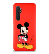Xiaomi Mi Note 10 Lite Soft Premier Kapak Mickey Mouse-E Tasarımlı Silikon Kılıf - Kırmızı (Şeffaf)