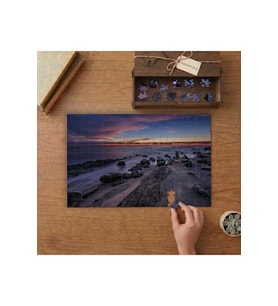 Taşlı Sahil - Gün Batımında Durgun Deniz Tasarımı 240 parça Ahşap Puzzle Ahşap Kutuda MP07406