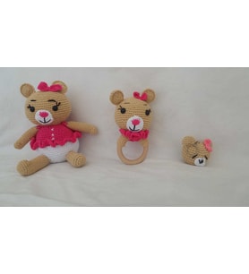 Ayıcık Bobi Uyku Arkadaşı Çıngırak ve Anahtarlık Amigurumi Organi