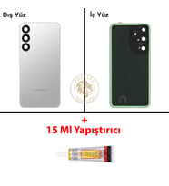 Samsung Galaxy S25 Plus Gümüş Renk Arka Kapak + B7000 Yapıştırıcı Arka Cam Batarya Kapağı Pil Kapağı Lazer Kesim Back Cover Galaxy S25 Plus Uyumlu