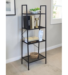 DEKORATİF SİYAH METAL PİRAMİT KİTAPLIK 4 RAFLI ÇOK AMAÇLI STAND SALON VE ÇALIŞMA ODASI DÜZENLEYİCİ