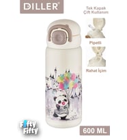 DILLER 600 ML Tek Kapak Çift Kullanım Pipetli/Pipetsiz Taşıma Kulplu Vacum Cup/Çelik Termos -FFDILLERD9252 (Karışık)