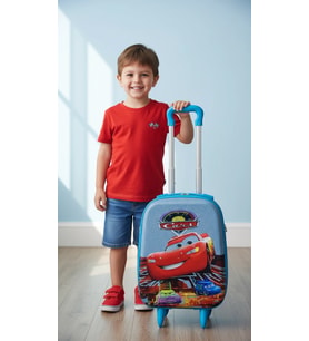 Cars Karakterli Erkek Çocuk Mavi Kabin Boy Çekçekli Valiz