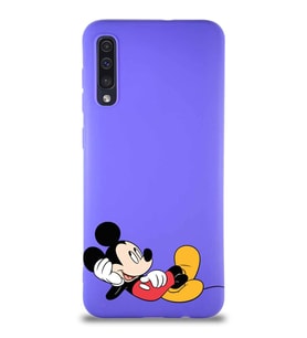 Samsung Galaxy A50 Soft Premier Kapak Mickey Mouse-F Tasarımlı Silikon Kılıf - Mor (Şeffaf)