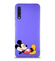 Samsung Galaxy A50 Soft Premier Kapak Mickey Mouse-F Tasarımlı Silikon Kılıf - Mor (Şeffaf)