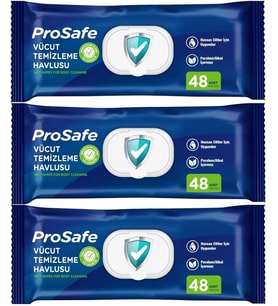 Prosafe Hasta Vücut Temizleme Islak Mendil Havlu 48 Yaprak XL (3 Lü Set) Plastik Kapak