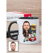 Erkek Öğretmene Hediye Kişiye Özel Karikatürlü Siyah Kupa Bardak