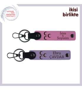 Ömürlük Hatıra – Üç Hilal, Kişiselleştirilebilir Deri Anahtarlık Seti, Pembe-Mor
