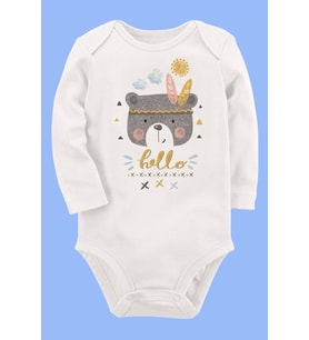 Organik Baskılı Pamuklu Unisex Bebek Body UZUNKOLE50