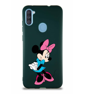Samsung Galaxy M11 Soft Premier Kapak Minnie Mouse-F Tasarımlı Silikon Kılıf - Yeşil (Şeffaf)
