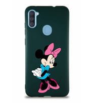Samsung Galaxy M11 Soft Premier Kapak Minnie Mouse-F Tasarımlı Silikon Kılıf - Yeşil (Şeffaf)