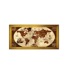 Harita Temalı Kanvas Tablo 80 x 110 cm Gold Çerçeve