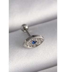316L Çelik Gümüş Renk Zirkon Taşlı Göz Tragus Piercing - TJ-PR1253