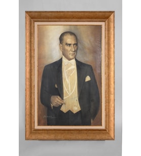 Altın Varaklı Paspartulu Çerçeveli Atatürk Tablo nt721