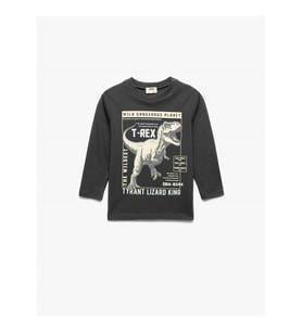 Koton Dinozor Baskılı Antrasit Erkek Çocuk Uzun Kollu T-shirt 6WKB10048TK
