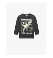 Koton Dinozor Baskılı Antrasit Erkek Çocuk Uzun Kollu T-shirt 6WKB10048TK