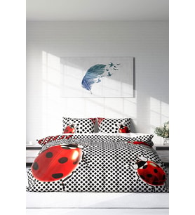 Çift Kişilik ( Lastikli Çarşaflı ) %100 Pamuk Saten Nevresim Takımı Ladybug