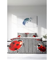Çift Kişilik ( Lastikli Çarşaflı ) %100 Pamuk Saten Nevresim Takımı Ladybug