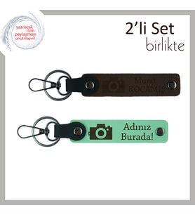 Anları Ölümsüzleştirenlere Hediye, Kamera Temalı İsimli Anahtarlık Takımı, Koyu Kahve-Açık Yeşil