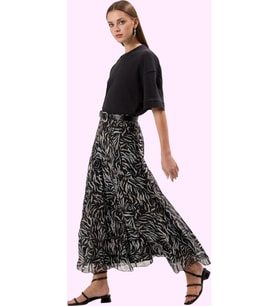 Kadın Rahat Kloş Maxi Etek Polyester Animal Desenli Tüm Sezonlar Yaz Aylarının Vazgeçilmezi