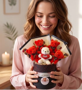 Premium Siyah Kutuda Peluş Ayıcık Bahçesi - Bearbloom No22