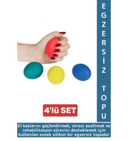 Ergonomik Stres Egzersiz Rehabilitasyon Fizyoterapi Silikon El Bilek Parmak Güçlendirme Topu 4lü SET