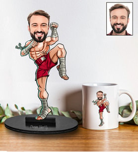 Kişiye Özel Kick Box Tasarımlı Karikatür Biblo Ve Kupa Hediye Seti 112