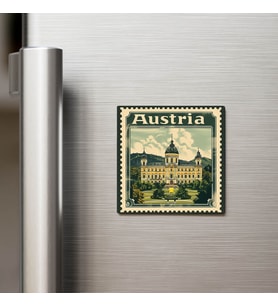 Avusturya Austria - Posta Pulu Temalı Ülke - Baskılı Buzdolap Magneti Kare - 9x9 cm