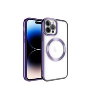 Apple iPhone 14 Pro Uyumlu Kılıf M-safe Wireless Şarj Özellikli Zore Setro Silikon (Koyu Mor)