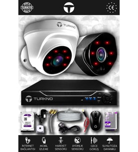 TURKNO 2 Kameralı Galia 1 İç Kamera Set 2 TB HDD Full HD Gece Görüşlü Güvenlik Kamerası Sistemi