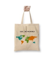Explore The World Dünya Haritası Beyaz Bez Çanta Uzun Saplı Alışveriş Çantası Plaj Çantası