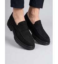 BEREN Erkek Siyah Nubuk Deri Ortopedik Taban Penny Loafer Casual Günlük Ayakkabı