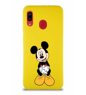 Samsung Galaxy A20 Soft Premier Kapak Mickey Mouse-A Tasarımlı Silikon Kılıf - Sarı (Şeffaf)