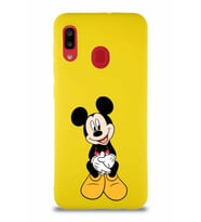 Samsung Galaxy A20 Soft Premier Kapak Mickey Mouse-A Tasarımlı Silikon Kılıf - Sarı (Şeffaf)