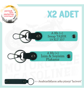 Motor Plakan ve İsmin Anahtarlığında! İsim Plaka ve A Rh (+) Kan Grubu x2 Anahtarlık, Turkuaz-Laci