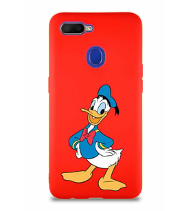 Oppo A12 Soft Premier Kapak Donald Duck-C Tasarımlı Silikon Kılıf - Kırmızı (Şeffaf)