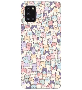 Samsung Galaxy A31 Uyumlu Sevimli Kediler Desenli Şeffaf Telefon Kılıfı