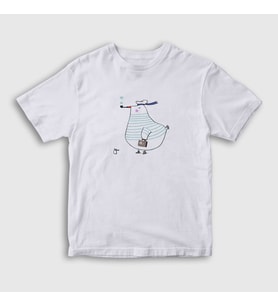 Presmono Unisex Çocuk Beyaz Captain Seagull Martı T-Shirt 290319tt