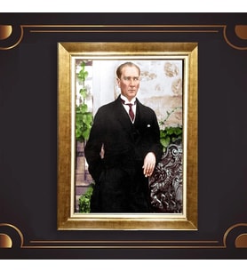 Altın Varaklı Çerçeveli Paspartulu Atatürk Tablo z4755 (Gold)