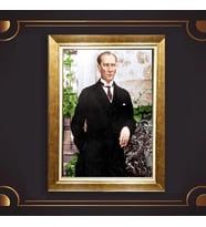 Altın Varaklı Çerçeveli Paspartulu Atatürk Tablo z4755 (Gold)